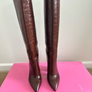 Paris Texas Embossed Crocodile Anja  Boots in Rich Brown Cioccolato | NWT